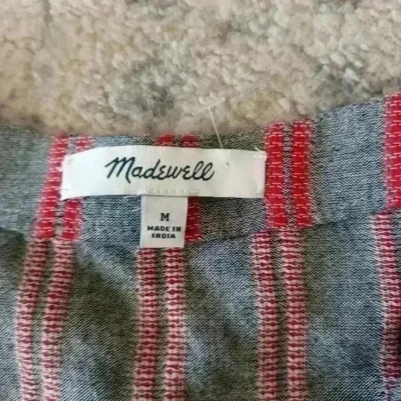 Madewell Womens Gray and Red Striped Bubble-Sleeve Peplum Top M - Picture 13 of 16